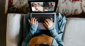 Socializing on laptop